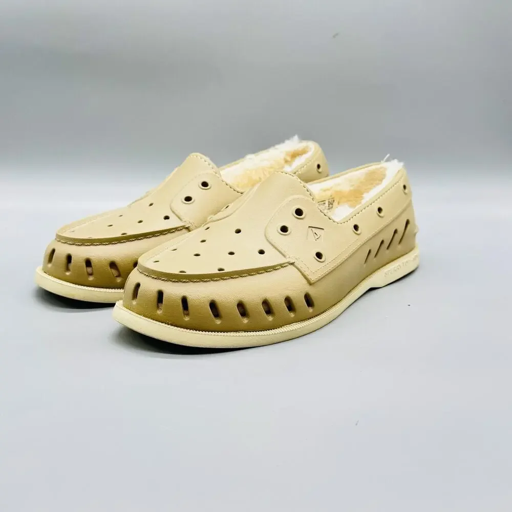 Sperry Shoes Mens 9 Beige Faux Fur Lined Top Sider Boat Casual Comfort